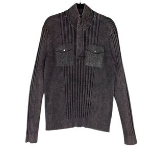 INC Ribbed Snap Button Mock Neck Y2K Moto Sweater Top Mens Sz L